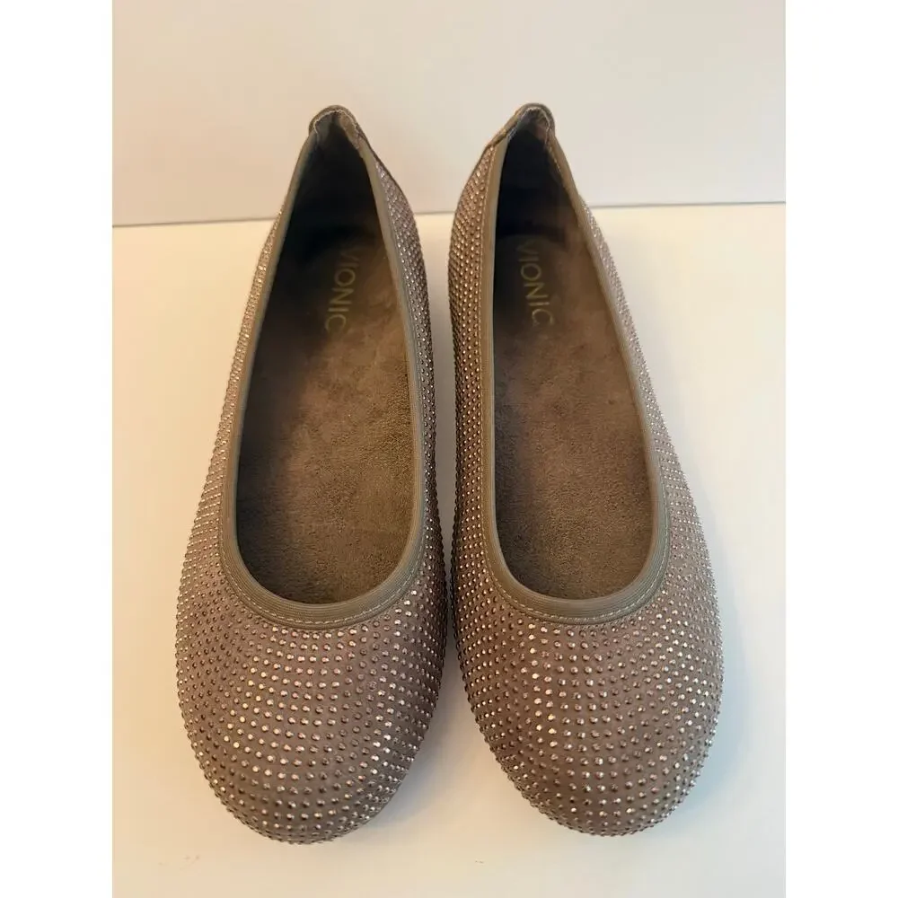 Vionic Spark Willow Ballet Flats Women’s Size 6 Gray Taupe Studded Comfort NWOT